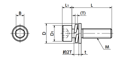 チタン 六角穴付きボルト(キャップスクリュー) I＝3 (バネ座+ISO平座 組込)(SNSI3T) 特殊研磨(NBK製) 製品図面
