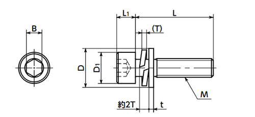 チタン 六角穴付きボルト(キャップスクリュー) I＝3 (バネ座+ISO平座 組込)(SNSI3T-UT)(10本入)(NBK製) 製品図面