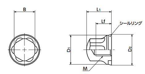 ステンレス SUS316L フランジ付き六角袋ナット(EPDM シールリング付)(SCNL-HD-E)(NBK製) 製品図面