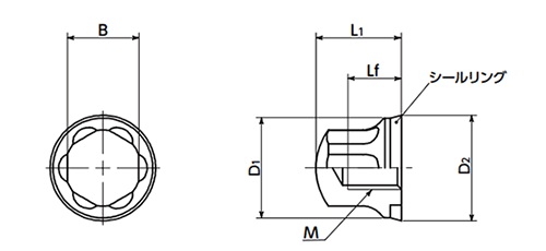 ステンレス SUS316L フランジ付き六角袋ナット(研磨)(NBR シールリング付)(SCNL-HP-HD)(NBK製) 製品図面