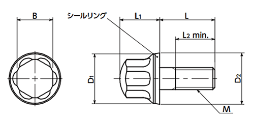 ステンレス SUS316L フランジ付き六角ボルト(NBRシールリング付)(SFHL-HD)(NBK製) 製品図面