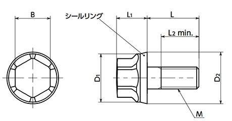 ステンレス SUS316L フランジ付き低頭六角ボルト(NBRシールリング付)(SFHL-LH-HD)(NBK製) 製品図面