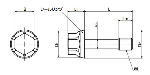 ステンレス SUS316L フランジ付き低頭六角ボルト(脱落防止)(NBRシール付)(SFHL-LH-SC-HD-H)(NBK製) 製品図面