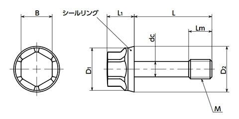 ステンレス SUS316L フランジ付き低頭六角ボルト(脱落防止)(EPDMシール付)(SFHL-LH-SC-HD-E)(NBK製) 製品図面