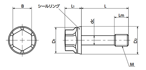 ステンレス SUS316L フランジ付き低頭六角ボルト(研磨/脱落防止)(NBRシール付)(SFHL-LH-SC-HD-H)(NBK製) 製品図面