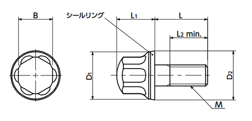 ステンレス SUS316L フランジ付き六角ボルト(EPDMシールリング付)(SFHL-HD-E)(NBK製) 製品図面