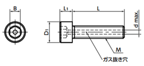 ステンレス SUSXM7 エアー抜き 六角穴付きボルト (特殊化学研磨処理)(SVSS-PC-VA/ばら単位)(NBK製) 製品図面