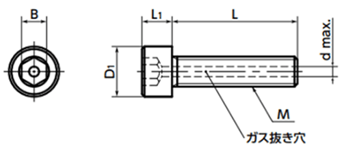ステンレス SUSXM7 エアー抜き 六角穴付きボルト (二硫化モリブデンショット)(SVSS-MOS-VA/ばら単位)(NBK製) 製品図面