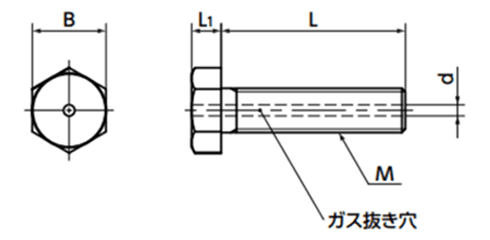 ステンレス SUSXM7 エアー抜き 六角ボルト (SVHS-VA/ばら単位)(NBK製) 製品図面