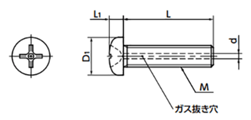 ステンレス SUSXM7 エアー抜き (+)なべ頭小ねじ (真空用ボルト)(SVPS-VA/ばら単位)(NBK製) 製品図面