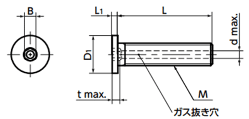 ステンレス SUSXM7 エアー抜き 六角穴付き極低頭ボルト(SVSHS-VA/ばら単位)(NBK製) 製品図面