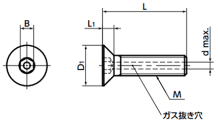 ステンレス SUSXM7 エアー抜き六角穴付き皿ボルト(SVFCS-VA/ばら単位)(NBK製) 製品図面