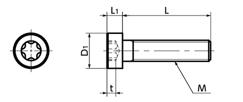 ステンレス SUSXM7 ヘクサロビュラ穴付き低頭ボルト(低頭TRX CAP)(SLTS-VA/ばら単位)(NBK製) 製品図面