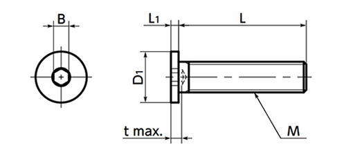 鋼 10.9 六角穴付き極低頭ボルト(キャップスクリュー/四三酸化鉄皮膜)(SSH-VA/ばら単位)(NBK製) 製品図面