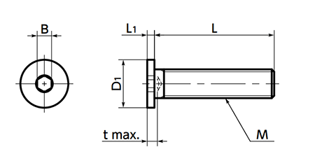鋼 10.9 六角穴付き極低頭ボルト(キャップスクリュー/無電解Ni)(SSH-EL-VA/ばら単位)(NBK製) 製品図面