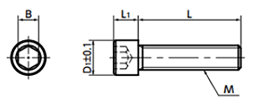 鋼 12.9 六角穴付きボルト(キャップスクリュー/無電解Ni)(小頭タイプ)(SNS-SD-EL-VA/ばら単位)(NBK製) 製品図面