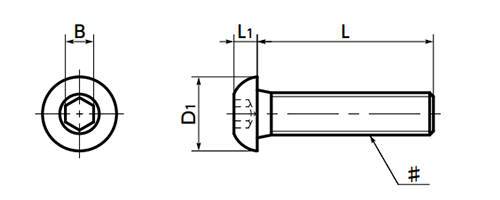 ステンレス 六角穴付きボタンボルト(ボタンキャップ)(UNCユニファイ並目ねじ)(SNBS-VA/ばら単位)(NBK製) 製品図面