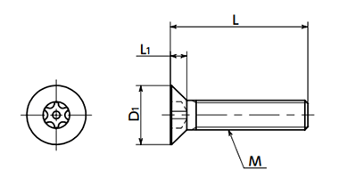 ステンレス ヘクサロビュラ穴付き皿ボルト(ピンつき)(SRFXS-VA/ばら品) 製品図面