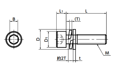 ステンレス SUS316L (高強度座金組み込み) 六角穴付きボルト(キャップスクリュー)(ばら単位) 製品図面