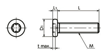 ステンレス SUSXM7 ヘクサロビュラ穴付き 精密機器用 平小ねじ (微細ねじ)(SNZCXS)(ばら単位) 製品図面