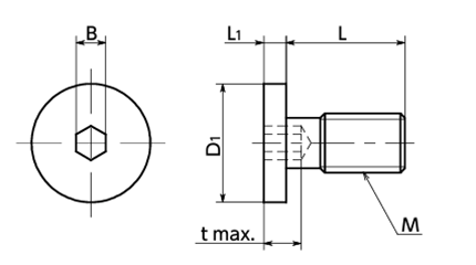 ステンレス 六角穴付き極低頭ボルト(キャップスクリュー)(薄板固定用/首下逃がし)(SSHS-UC-VA)(ばら単位)(NBK製) 製品図面