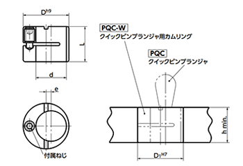 NBK 鉄(SUM22L) クイックピンプランジャ用カムリング (PQC-W) 製品図面