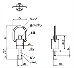 ロックピン-リングタイプ (PBPL /鉄+鉄)(位置決めピン)(NBK品) 製品図面