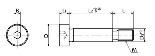 ステンレスSUS304 ショルダーボルト(ストリッパボルト)(SBSMS)(ねじ径x胴径x胴長)(NBK製) 製品図面