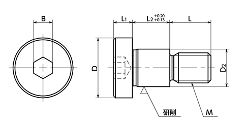 ステンレスSUS303 ショルダーボルト(ストリッパボルト)(SBHMS)(ねじ径x胴径x胴長)(NBK製) 製品図面