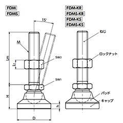 鉄 レベリングアジャスタ 傾斜タイプ (FDM-)(おねじ)NBK 製品図面