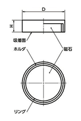 鉄 ホルダ付マグネット(ハードフェライト)(丸平板形ホルダ付) JDD-HF 製品図面