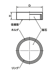 鉄 ホルダ付マグネット(サマコバ)(丸平板形ホルダ付) JDD-SC 製品図面