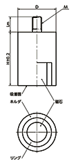 鉄 ホルダ付マグネット 雄ねじ付き(ネオジム Niメッキ)(円筒形ホルダ付) JSM-ND 製品図面