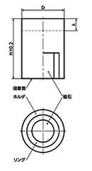鉄 ホルダ付マグネット (アルニコ)(円筒形ホルダ)(メッキ有り/外径公差：±0.2) JST-AN-TZB 製品図面