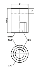 鉄 ホルダ付マグネット (ネオジム Niメッキ)(円筒形ホルダ)(メッキ無し/外径公差：h6) JST-ND 製品図面