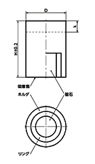 鉄 ホルダ付マグネット (ネオジム Niメッキ)(円筒形ホルダ)(メッキ有り/外径公差：±0.2) JST-ND-TZB 製品図面