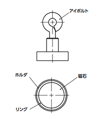 鉄 ホルダ付マグネット(アイボルト付/丸平板形ホルダ)(ハードフェライト) JDH-HF-B 製品図面