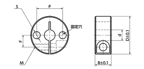 ステンレスSUS304 セットカラー 固定穴付 (クランピングタイプ)(NSCS-SP2)(NBK製) 製品図面